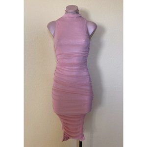 NWT FashionNova Pink Glitter Ruched Midi Dress | WMNS Size S
